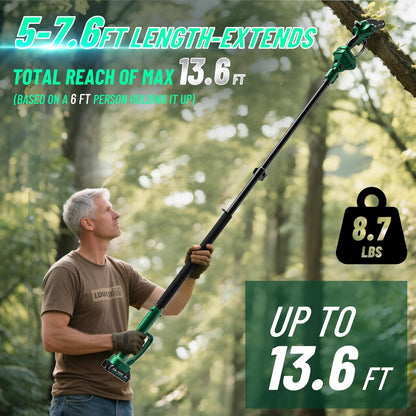2-in-1 Pole Saws for Tree Trimming, Brushless Mini Chainsaw 6 Inch with Extension Pole, Electric Pole Saw with 2*2.0 Ah Battery Powered Pole Chainsaw, Electric Tree Trimmer for Branch Cutting