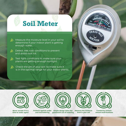 Houseplant Health Meter – 3-in-1 Tool to Prevent Overwatering, Root Rot & Leaf Burn | Test Soil Moisture, Sunlight & pH | Simple, Easy, Battery-Free | Suitable for Indoor, Outdoor & Potted Plants