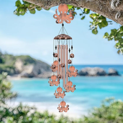 Octopus Wind Chimes for Outside, Large Octopus Gifts for Women, Marine Animal Wind Chime, Metal Octopus Decor, 40" Outdoor Garden Decor for Lawn, Porch, Patio, Yard