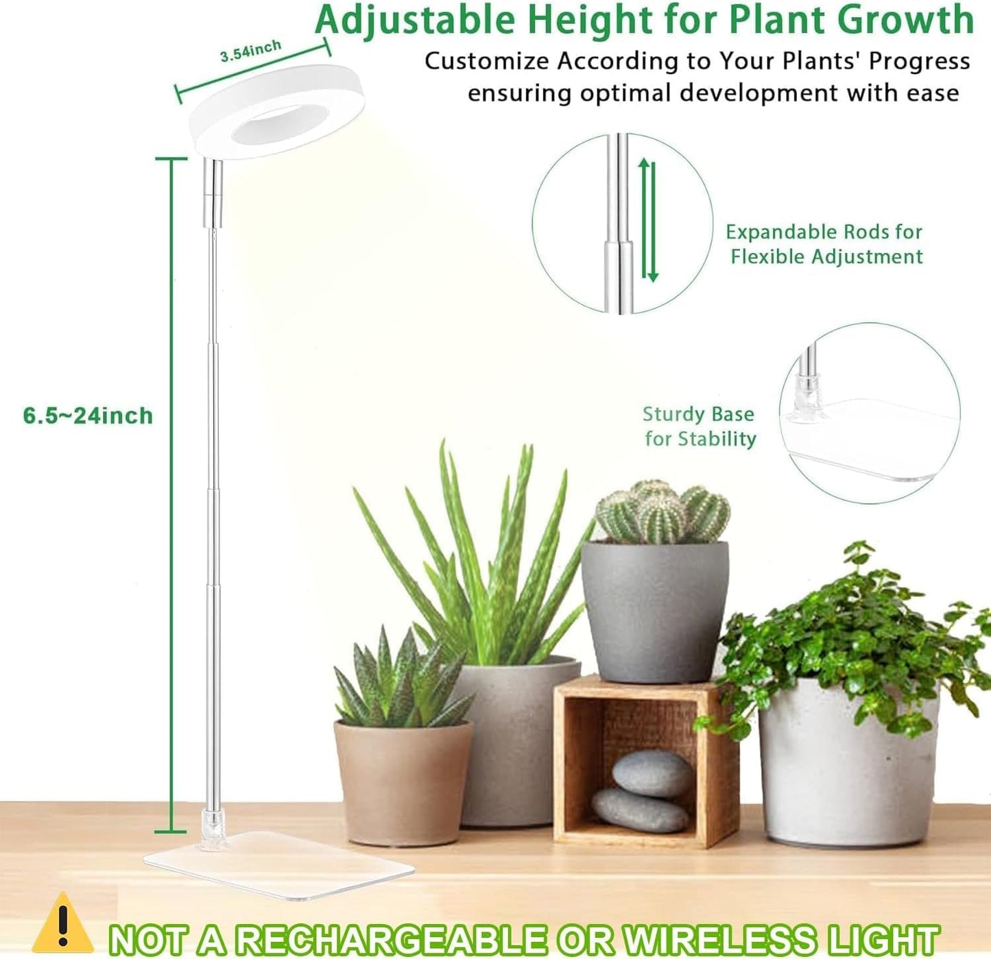 yadoker Halo Plant Grow Light,yadoker LED Growing Light Full Spectrum for Indoor Plants,Height Adjustable, Automatic Timer, 5V Low Safe Voltage,Idea for Small Plants(3 Pack)