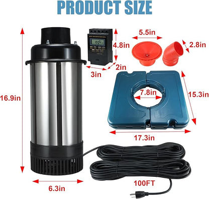 Goldlife Pond Fountain Aerator, F2-2 1HP 750W 110V Stainless Steel Floating Fountain With 100 Feet Power Cord, Aerating Fountain Pond Cascade Pump for Small Large Ponds Lake Jet System