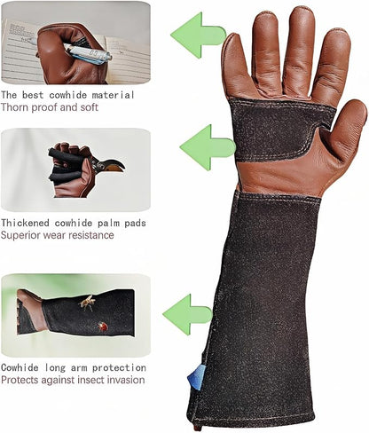 Gardening Gloves for Women/Men,Rose Pruning Long Leather Garden Gloves Thorn Proof