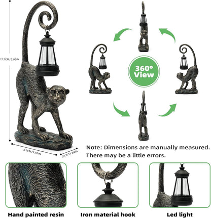 Solar Monkey Garden Decor Outdoor Statue - Monkey With LED Waterproof Sculptures Lights, Monkey Pond/Yard Statues Outside Decoration, Home, Lawn, Patio, Resin Animal Ornament, Women/Gardening Gift