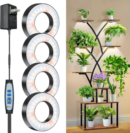 Wiaxulay Grow Lights for Indoor Plants, 192 LED Full Spectrum Plant Lights for Indoor Growing, 12V/2A Under Cabinet Grow Lamp with Auto Timer 6/12/16 Hrs, 3 Lighting Mode, 5 Brightness, Four Head