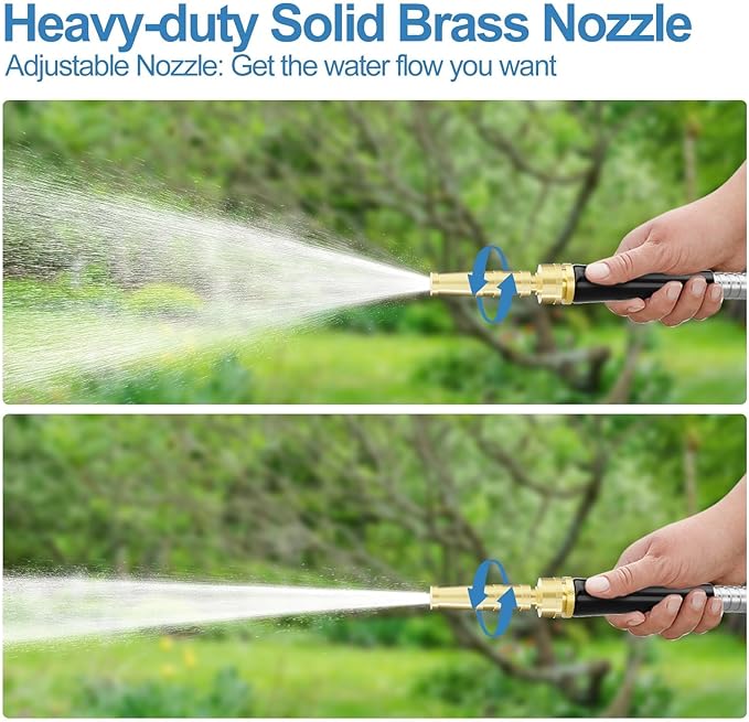 SPECILITE 100 ft 304 Stainless Steel Garden Hose Metal Heavy Duty Water Hose, Flexible Water Hose Pipe with 3/4" Solid Brass Connectors, No-Expandable Garden Hoses with Rubber Grip for Yard, Outdoor