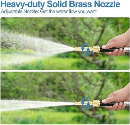 SPECILITE 100 ft 304 Stainless Steel Garden Hose Metal Heavy Duty Water Hose, Flexible Water Hose Pipe with 3/4" Solid Brass Connectors, No-Expandable Garden Hoses with Rubber Grip for Yard, Outdoor