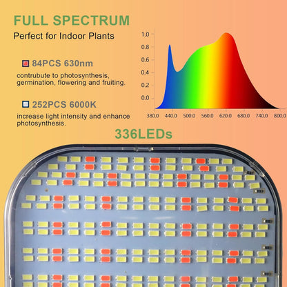 Super-Bright Grow Light 100W 336LEDs, 6000K White Full Spectrum Plant Growing Lamp for Home Office Indoor Plants,Adjustable Height & Auto Timer 4 8 12Hrs, 12V 3A High Power Output for Faster Growth