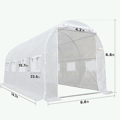 KING BIRD Premium 15x6.6x6.6FT Greenhouse for Outdoors, Large Walk-in Upgraded Galvanized Metal Frame, Mesh Door Screen Window Improved Zipper Tunnel Hoop for Garden Plant Winter, White