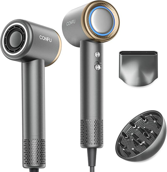 Hair Dryer, CONFU Ion Hair Dryer with Diffuser for Curly Hair, 110000 RPM Professional High Speed Blow Dryer, 1400W Diffuser Hairdryers Fast Drying for Women Men