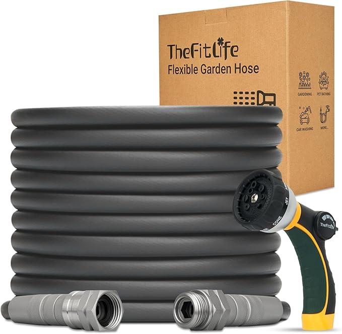 TheFitLife Garden Hose 75 FT - 75FT Water Hose with Nozzle and Metal Fittings, High Pressure 75 Feet x 1/2" Outdoor Hose for Reel Cart, Sprinkler, Easy Storage, Leak Proof (75FT)