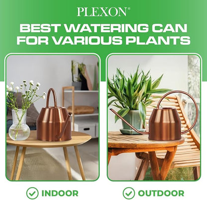 Plexon Rose Gold Metal Watering Can Indoor Plants 40 oz, Stainless Steel Long Spout Watering Can Outdoor House Plant Flower, Garden