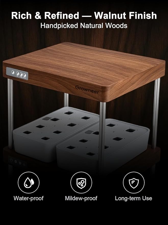 GROWNEER HydroEasy1.0 Hydroponics Growing System Kit, Beginner-Friendly Indoor Garden for Vegetable Fruit Herb, Walnut Design, Perfect Gift Idea, Full-Spectrum LED Lights for Maximum Growth