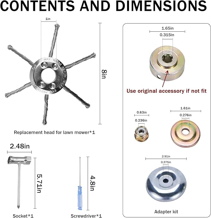 Steel Wire Grass Trimmer Head, Upgrade Bold 2.3 Times Steel Wire Weed Eater Head, for High-Power Lithium-Ion and Gasoline Weed Cutters, with Adapter, Wire Weed Trimmer Head（High Power 8In 6 Blade）