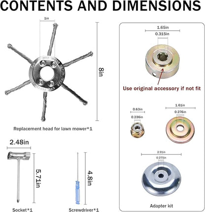 Steel Wire Grass Trimmer Head, Upgrade Bold 2.3 Times Steel Wire Weed Eater Head, for High-Power Lithium-Ion and Gasoline Weed Cutters, with Adapter, Wire Weed Trimmer Head（High Power 8In 6 Blade）