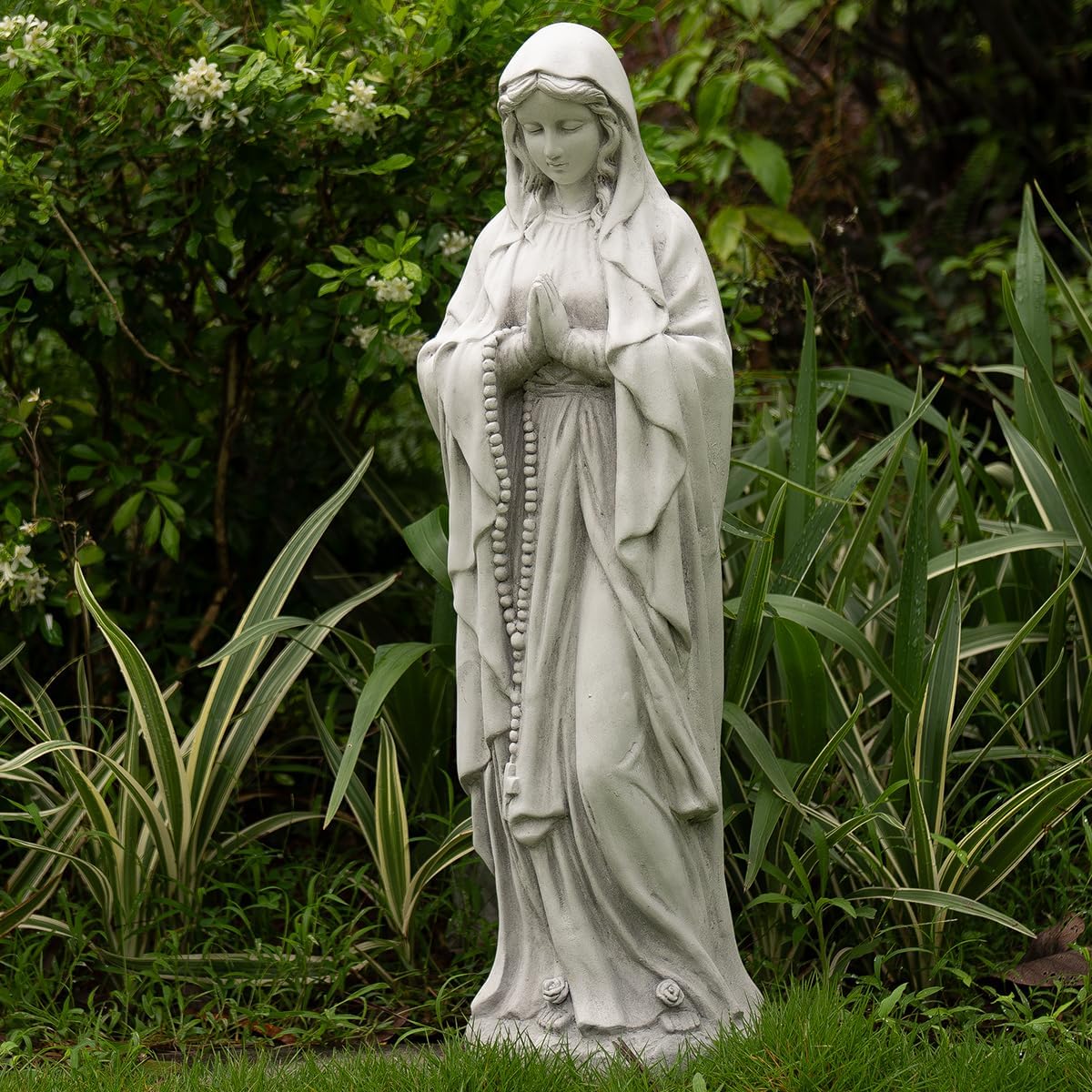 Outdoor Virgin Mary Statue, Large Garden Sculptures for Outside, Tall Praying Mother Religious Decorations for Home Yard Patio Lawn Hallway Decor, Grey
