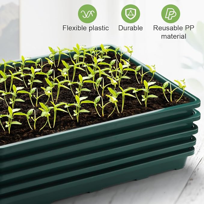 5 Pack Seed Starter Trays (17"x11"x2"), Plastic Flat Nursery Pots Trays, Durable Carrying Seedling Starter Tray, Reusable Tray for Planting and Collecting Drainage Water (Green)