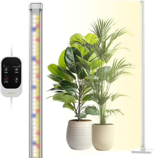 GLOWRIUM Grow Lights for Indoor Plants, 36W Vertical Plant Grow Lights with Auto-Timer, Full Spectrum LED Standing Plant Grow Light, 3 Light Modes, 6-Level Dimmable (60 in(Silver))