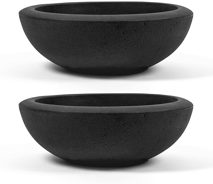 ARBORA 26" Santorini Bowl 2-Pack with Classic Black Finish - Polyresin Indoor and Outdoor Planters, Durable, Weatherproof, Lightweight, Large Plant Pots for Patio, Garden, Deck, Entryway