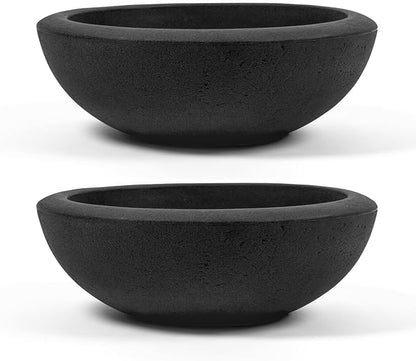ARBORA 26" Santorini Bowl 2-Pack with Classic Black Finish - Polyresin Indoor and Outdoor Planters, Durable, Weatherproof, Lightweight, Large Plant Pots for Patio, Garden, Deck, Entryway