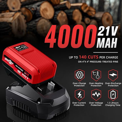 Chainsaw Cordless, 12 Inch Electric Chain Saw with 21V Battery Powered, Handheld Brushless Chainsaws with Tool-free Chain Tension & Auto Lubrication for Tree, Wood Cutting, Courtyard, Household