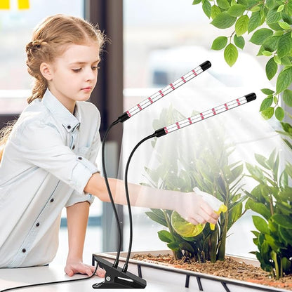 2 Head Grow Lights for Seed Starting, Full Spectrum Grow Lights for Indoor Plants with 6/12/18H Timer, V-Shaped Design Light, 5 Dimmable Level, Plant Lamp Clip-on Desk for Indoor Plant Growing