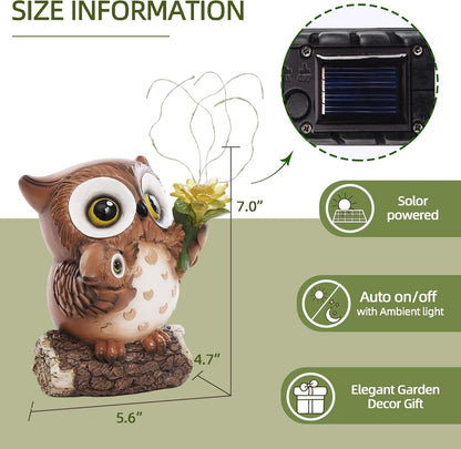Solar Garden Statues Outdoor Decor, Fairy Owl Statue Garden Decor, Resin Yard Decorations Outdoor for Patio, Porch, Balcony, Lawn Ornaments, House Warming Birthday Gifts for Mom Women Grandma