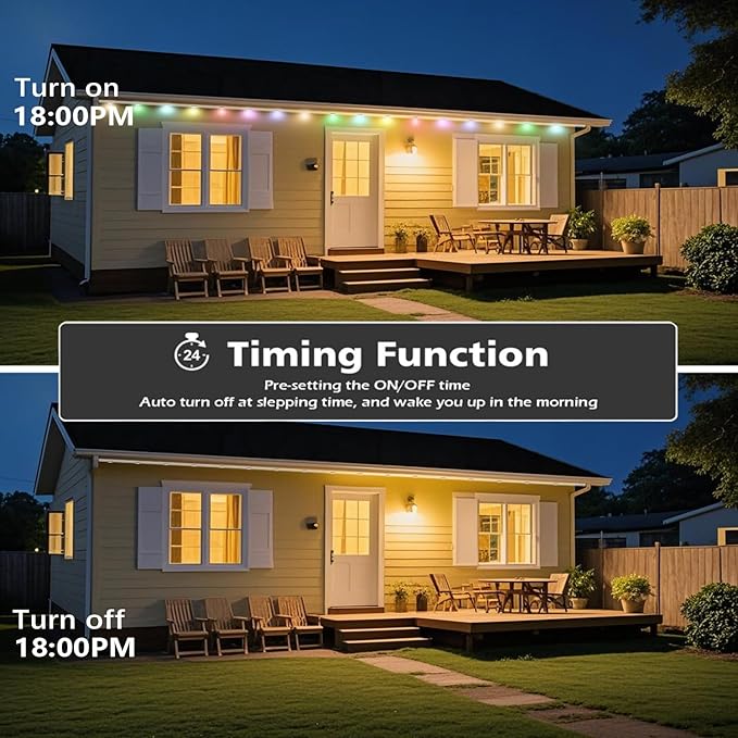 KIKO 100FT Permanent Outdoor Lights,RGB Waterproof Smart LED Eaves Lights with App Remote Control,for Christmas and All Holiday Decor,Daily and Accent Lighting,House Roof and Garden Lighting