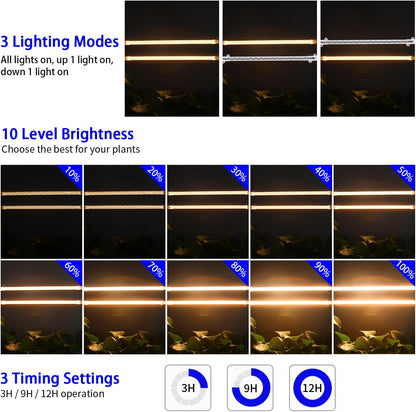 13 Inches Strip Growing Lamp for Indoor Plants, 3500K Full Spectrum LED Grow Light Strips with Auto ON/Off, 3/9/12H Timer & 10 Dimmable Levels for Green House Succulent (2 Head×3 Pack)