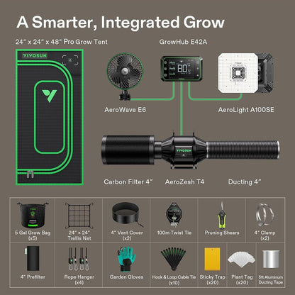 VIVOSUN GIY Plus Smart Grow Tent Kit, 2x2ft 1-Plant System, WiFi-Integrated Automatic Grow System with 2000D Mylar Grow Tent, Full-Spectrum Programmable Grow Light, Enhanced Ventilation & Circulation