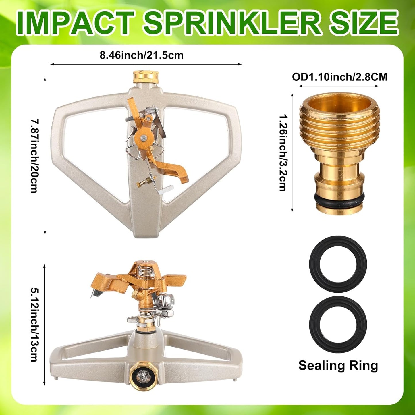 3 Sets Sprinklers for Yard Pulsating Impact Sprinkler with Metal Base Heavy Duty Adjustable Hose for Lawn Large Area Garden (Silver)