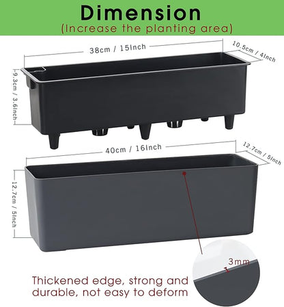 GardenBasix Elongated Self Watering Planter Pots Window Box 5.5 x 16 inch Indoor Home Garden Modern Decorative Planter Pot for All House Plants Flowers Herbs (Dark Grey,1-Pack)