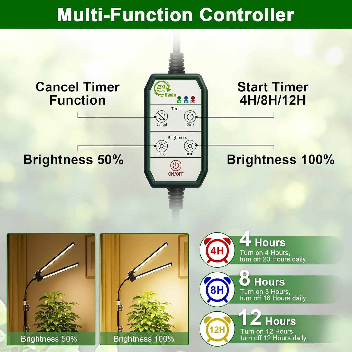Plant Grow Light with Stand,Super Bright 6000K White Full Spectrum Floor Growing Lamp with Rotatable Light Head & Height Adjustable 17-62" for Indoor Large Tall Plants,Dimmable & Auto Timer 4/8/12H