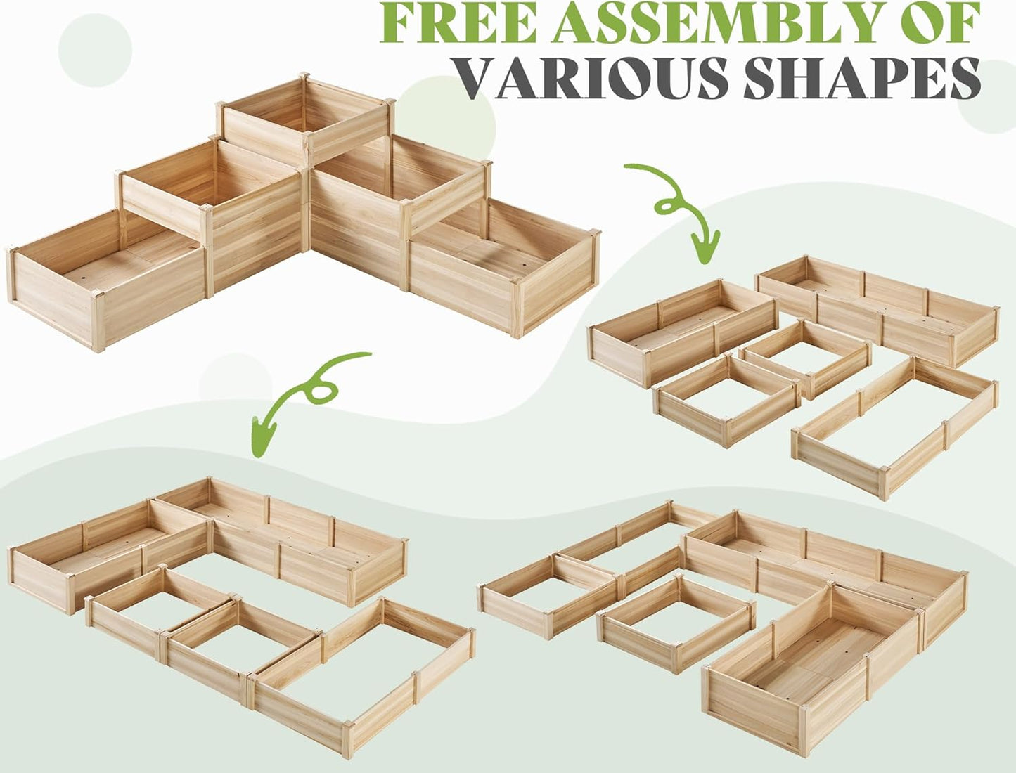 SPECRAFT Raised Garden Bed 3-Tier Outdoor Planter Box, Fir Wood with Dividers, Shape Adjustable, Tool-Free Assembly, Ideal for Growing Vegetables, Herbs & Flowers