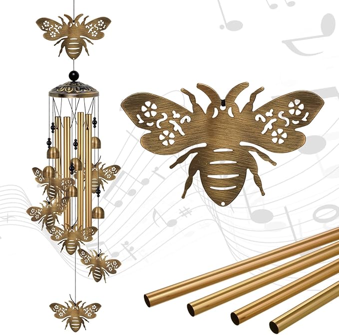 Outdoor Bee Wind Chimes Decor, Portable Wind Chime, Mobile Wind Catcher, Memorial Wind Bells with 7 Bees for Home, Yard, Patio, Trees, Garden Decoration, Valentines Gift, Festival Gift for Mom