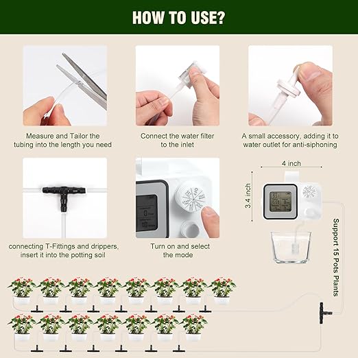 Automatic Drip Irrigation Kit,Ofloton 15 Potted Indoor Houseplants Support,Indoor Automatic Watering System for Plants,with Digital Programmable Water Timer