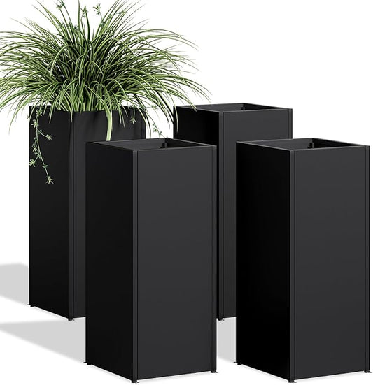 Set of 4 Planter Box Outdoor 30" H x 14.4" W x 13.6" D- Tall Planters for Outdoor Patio/Porch, All-Weather with Anti-Dumping Kit, Durable Galvanized Steel, Modern Design for Plants, Flower