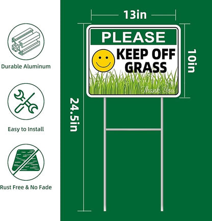 Keep Off Grass Sign, 2-Pack 13"x10" H-Metal Stakes, Double-Sided Signs, Corrugated Plastic, Keep Off Grass Signs For Yard