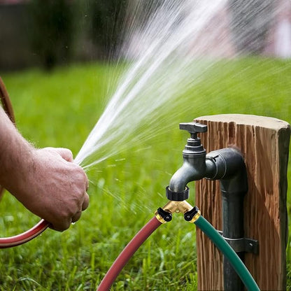 Dalmbox Garden Hose Splitter 2 Way, Y Connector Brass Garden Hose Adapter, Water Hose Splitter, Double Shut Off Valve, Includes 3 Rubber Washers & Teflon Tape(1 pack)