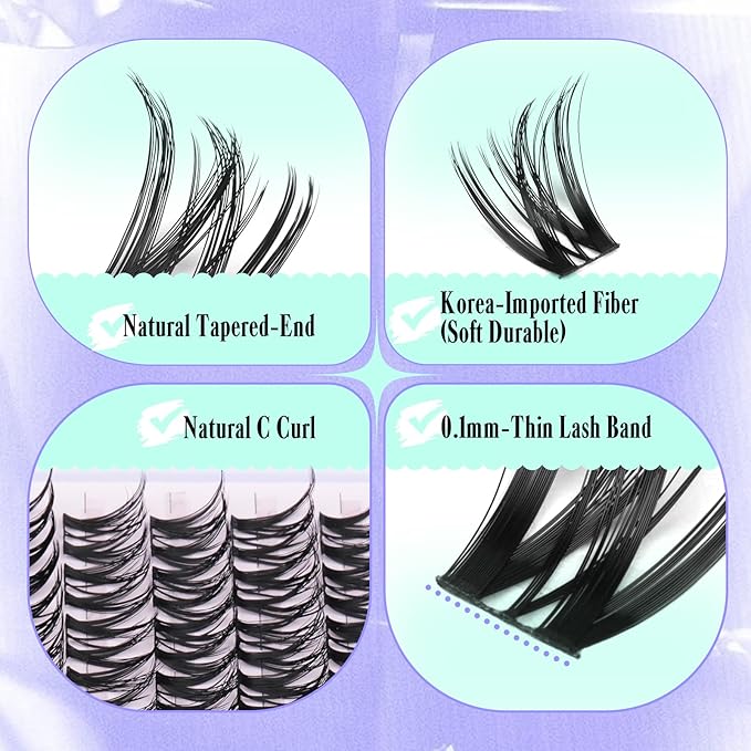 Flaunt Lash Clusters Wispy Cluster Eyelash Extensions 8-18mm Eyelash Clusters C Curl Individual Lashes 144pcs Waterproof Cluster Lashes with Soft Thin Band DIY Lash Extension by Yawamica