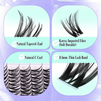 Flaunt Lash Clusters Wispy Cluster Eyelash Extensions 8-18mm Eyelash Clusters C Curl Individual Lashes 144pcs Waterproof Cluster Lashes with Soft Thin Band DIY Lash Extension by Yawamica