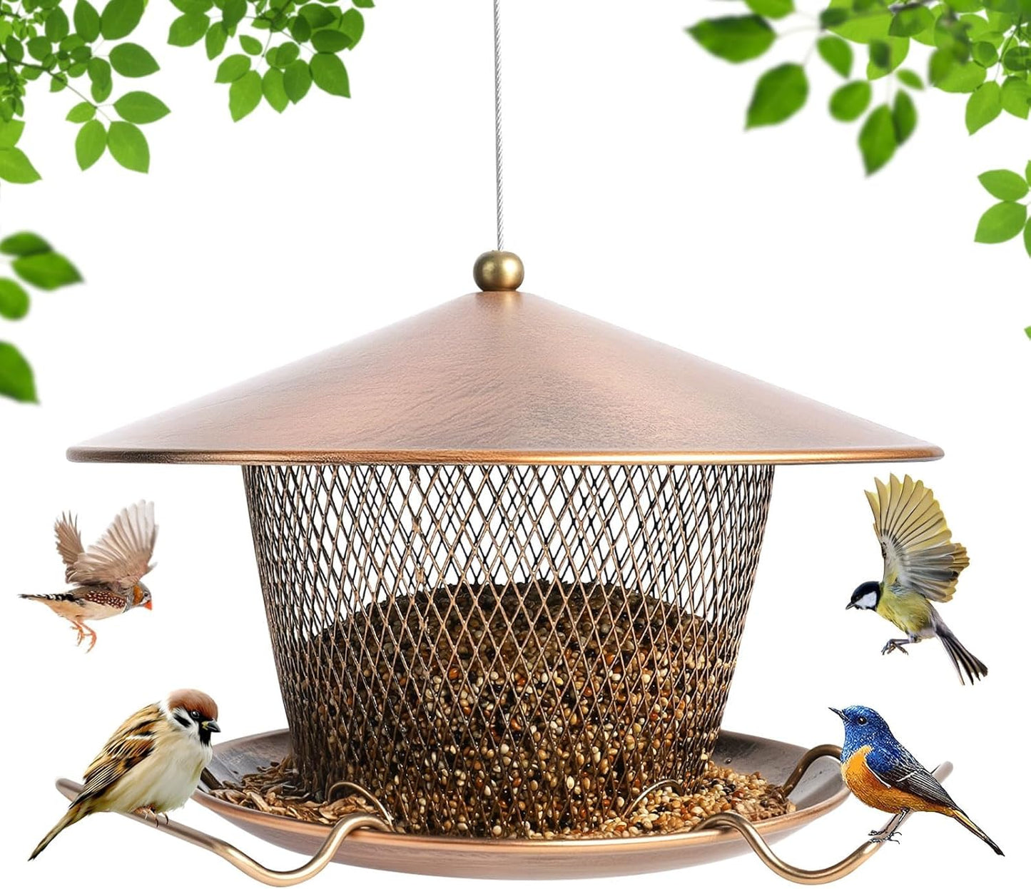 Metal Bird Feeder for Outdoors Hanging, Large Roof Bird Feeders for Cardinal, 3LB Wild Birdfeeder Squirrel Proof for Outside