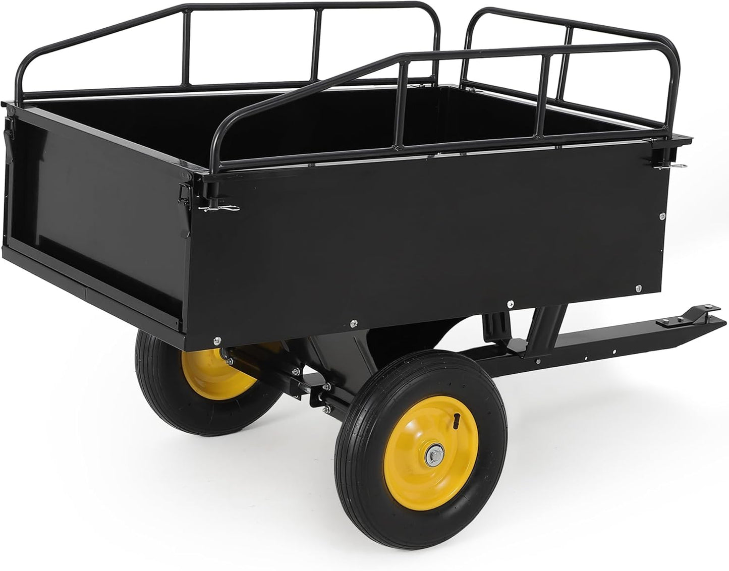 Garvee Heavy Duty Tow Behind ATV Trailer Steel Dump Cart 500 LB, 10-Cubic Feet Capacity Garden Utility Trailer with Removable Tailgate for Riding Lawn Mower Tractor