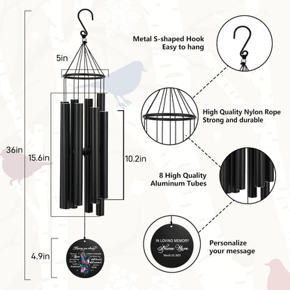 Personalized 36" Memorial Wind Chimes, Bereavement Gift to Honor a Loved One's Remembrance, Sympathy Gift for Loss of Mother Father Husband, for Outdoor Garden