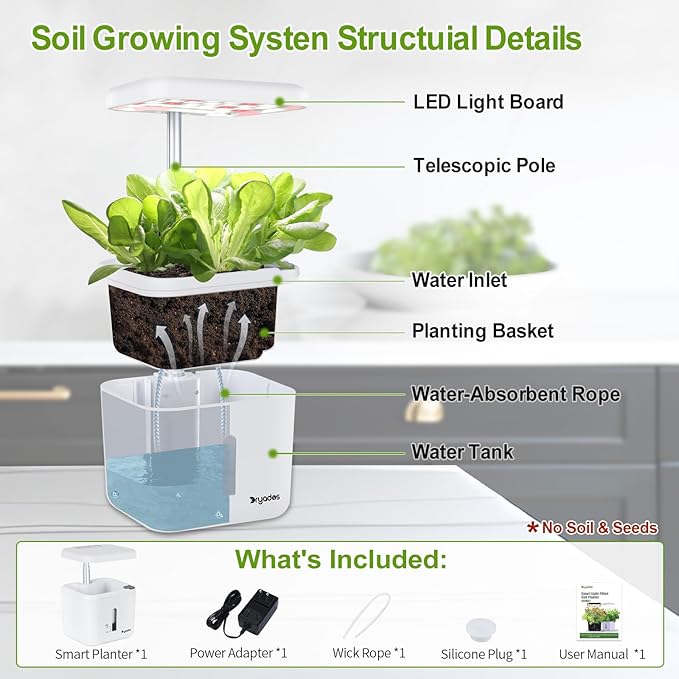 Indoor Garden Planter Growing Systems Soil plant pot indoor Small Smart Soil Gardening System with 17 Watts LED Grow Light Auto Timer Self-Watering Planter Pot Gifts for Mom Women (No Seeds&Soil)