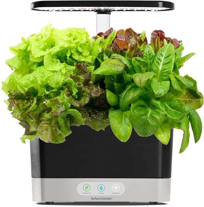 AeroGarden Harvest Indoor Garden Hydroponic System with LED Grow Light and Herb Kit, Holds up to 6 Pods, Black