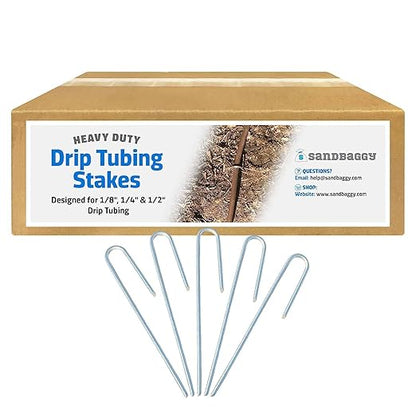 Sandbaggy DRIP TUBING Stakes Landscape Staples | 5 inch Length | Drip Anchors | Landscape Pins | Lawn Nails | Garden Stakes | Hold Drip Tubing Up to 1/4" Diameter | 14-Gauge Standard | Pack of 1000