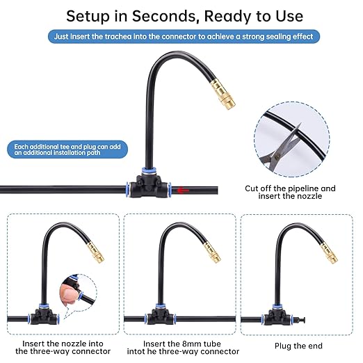 360° Automatic Drip Irrigation Kit - 5/16'' Tubing, Adjustable Universal Spray Nozzle, Copper Atomizing System for Garden/Lawn/Greenhouse - Multi-Directional Rotation, Quick Connectors, 100FT