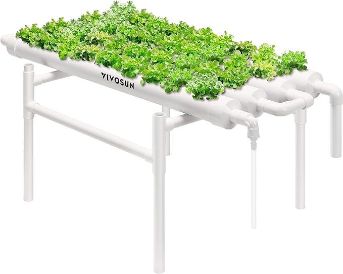 VIVOSUN Hydroponic Grow Kit, 1 Layer 36 Plant Sites 4 Food-Grade PVC-U Pipes Hydroponics Planting System with Water Pump, Pump Timer, Nest Basket and Sponge for Leafy Vegetables