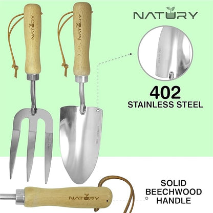 Garden Tools Set – Premium Stainless Steel Gardening Hand Tools with Solid Beechwood Handle – Gardening Kit with Rake, Shovel, Gloves, Shears, Tool Organizer – Garden Gifts for Women and Men