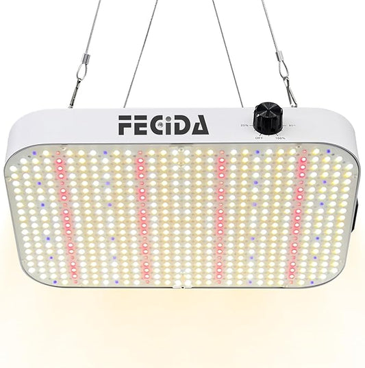 FECiDA Dimmable LED Grow Light for Seed Starting Seedlings Veg, UV-IR Included Full Spectrum Grow Lights for Indoor Plants, 2025 Best Grow Tent Light, Daisy Chain Function & Quiet Build-in Fan